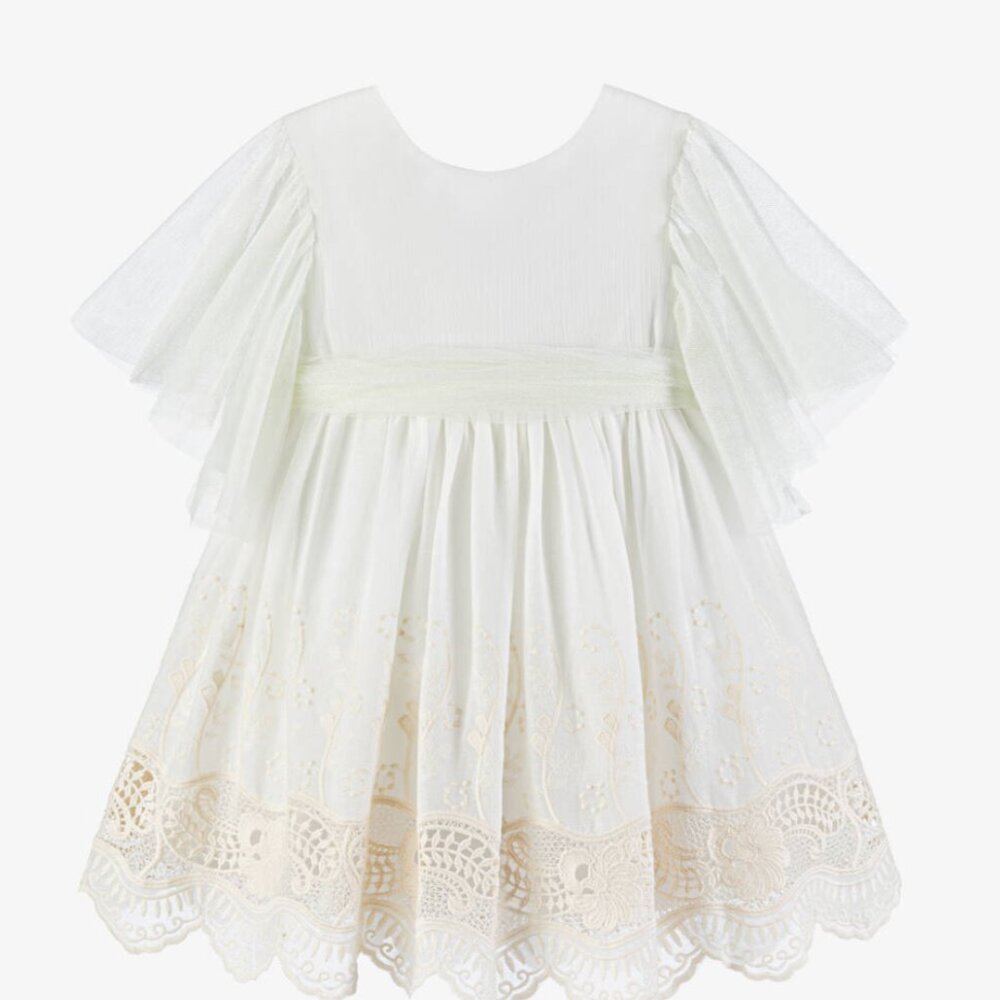 NWT Foque Girls Ivory Embroidered Cotton Dress